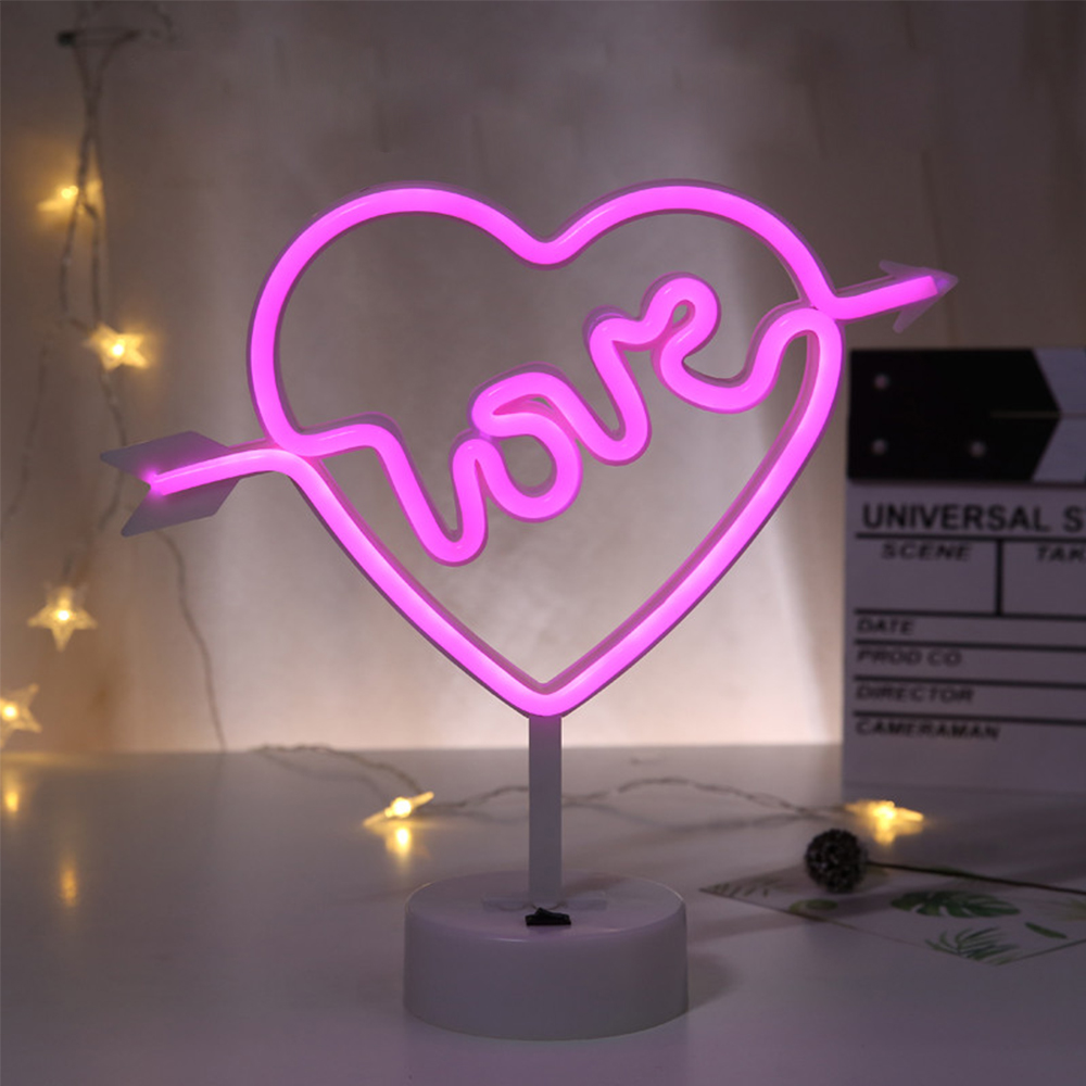 Enuoli Pink Love Shaped Night Lights Led Neon Signs Usb Or