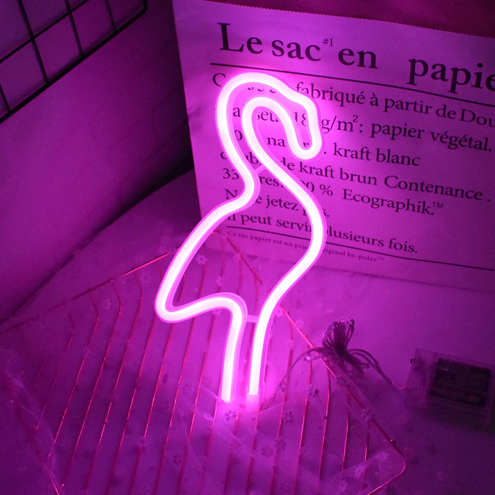 Enuoli Flamingo Neon Light Signs Pink Neon Flamingo Light