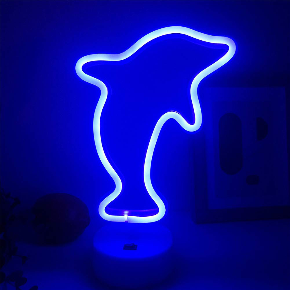 Led Neon Night Light Dolphins Shaped Neon Lamp With Blue Lamp